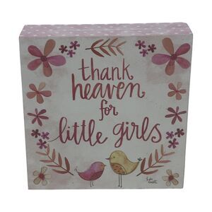 Thank Heaven for Little Girls Box Sign Pink White Birds Polka Dots